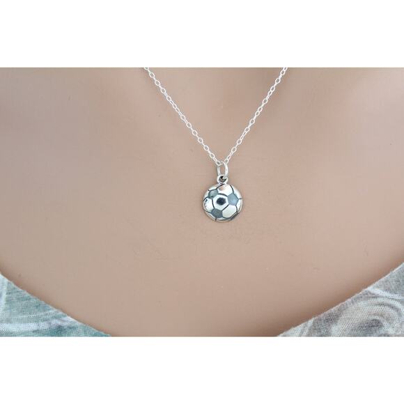 Sterling Silver Soccer Ball Necklace, Silver Soccer Ball Necklace - Picture 3 of 3